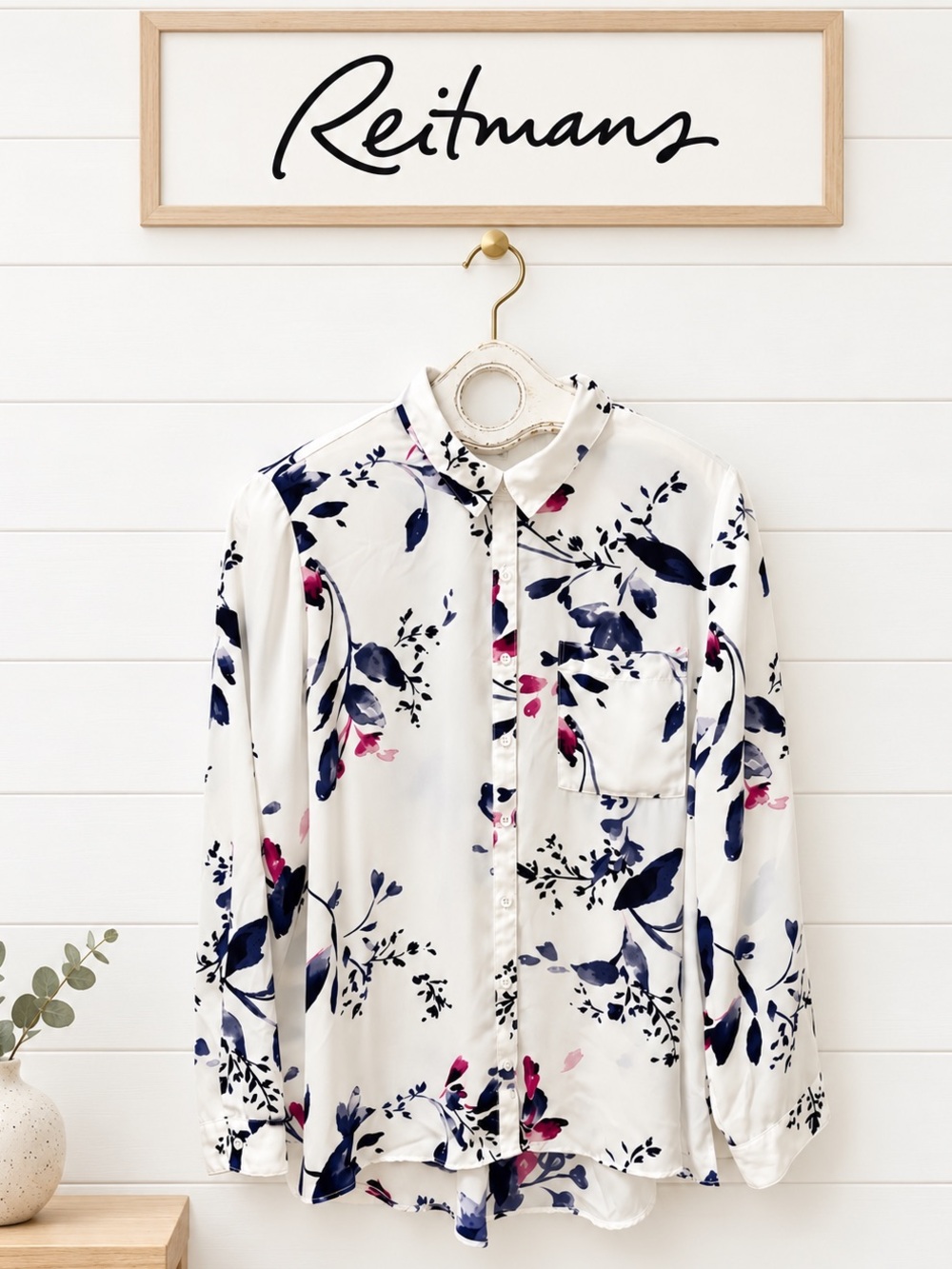 REITMANS White Floral Button-Up Blouse XXL